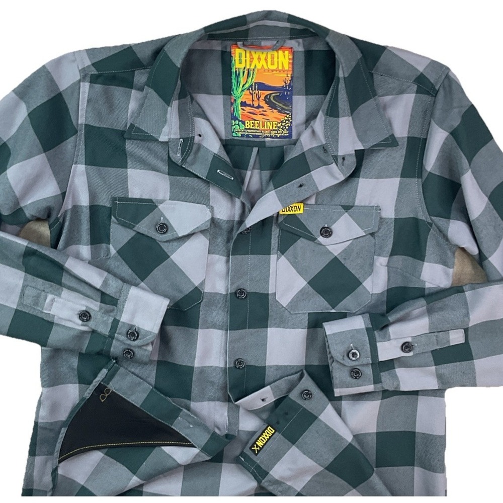 Dixxon Flannel Shirt Beeline Green Plaid Button Up Long Sleeve Women Sz L